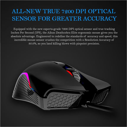 AKUN 7200DPI Wired USB 7 Button Backlit RGB Gaming Mouse PC Laptop Ergonomic