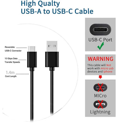 Universal USB to Type-C Fast Wall Charger Adapter with Charging Cable Black