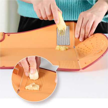 Orange Multi-purpose 6-in-1 Food Prep Board Portable Kitchen Cooking Tool