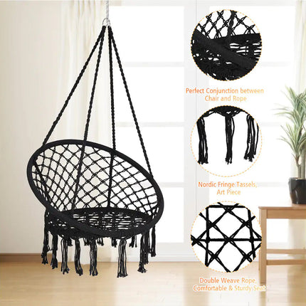 Black Hammock Chair Macrame Cotton Swing Bed Relax Indoor Outdoor Hanging Garden