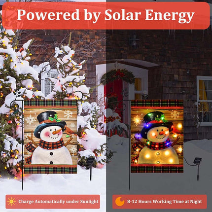 LED Christmas Lighted Garden Flag Snowman Xmas Solar Light Outside Decor Snowman