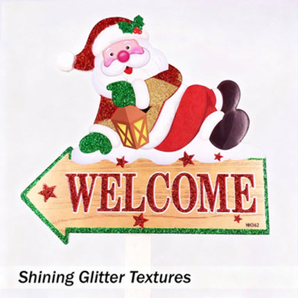 4PCS Christmas Decor Glitter Santa Reindeer Yard Garden Signs Stakes Lawn Ornaments