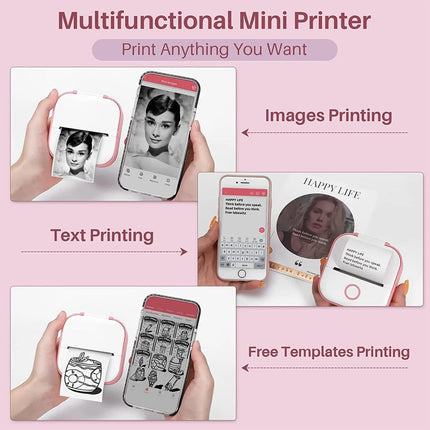 T02 Mini Pocket Bluetooth Thermal Printer Wireless Photo Inkless Sticker Pink