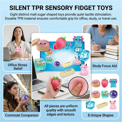 8-Piece Set Squish Box Malt Sugar Stress Relief Fidget Toys Christmas Gift
