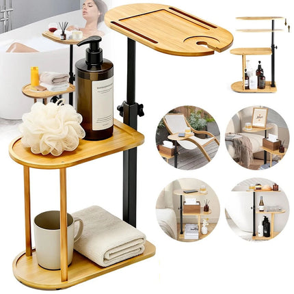 Bamboo Shower Shelf Bathroom Rack Storage Organiser Caddy 3 Tier 360° Rotating