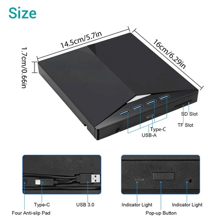 External CD DVD Drive USB 3.0 Writer Burner Player for PC Laptop Windows Linux