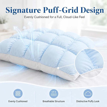 4 Color Puff Pillow Supportive Cloud Grid Breathable Soft Sleeping Cooling Puff Pillows