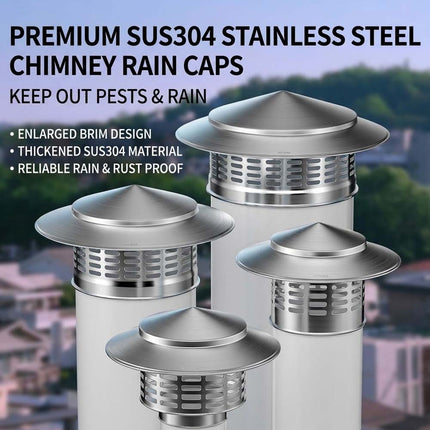 1Pc 75-200mm Fireplace Chimney Caps Roof Cowl Metal Top-Hat Flue Rain Cap Cover