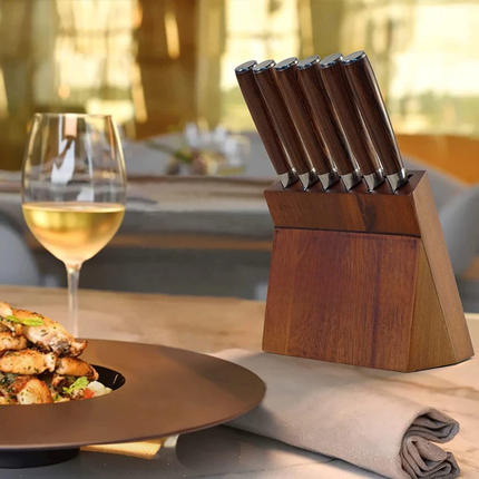 Kitchen 6 Pcs Knife Set with Block Serrated Steak Knife Wooden Handle