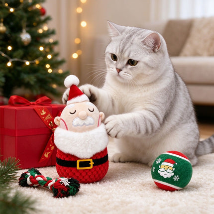 Christmas Dog Toy Set Durable Cotton Rope and Soft Plush Ball Chew Toys