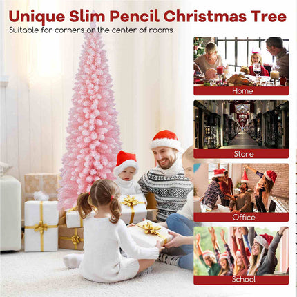 1.8M Pink Christmas Tree Slim Pencil Unlit Corner Xmas Decor for Seasonal Carnival