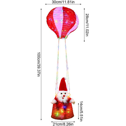 100cm Christmas Santa Claus Hot Air Balloon Lantern,Xmas Decoration Light String Red Light