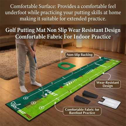 Golf Putting Mat Practice Portable Indoor Outdoor Putter Trainer Practice 280cm