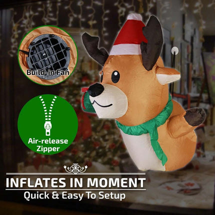 Inflatable Christmas Reindeer W/ LED Light 100CM Lean Out From Window Xmas Decor