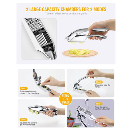 Garlic Press Garlic Press Slicer Stainless Steel 2 in 1 Garlic Mincer