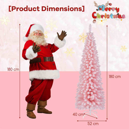 1.8M Pink Christmas Tree Slim Pencil Unlit Corner Xmas Decor for Seasonal Carnival