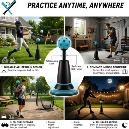 Baseball Training Tee Popper - Pops Up Balls to The Perfect Height with 3 Balls