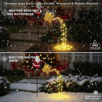 Santa Solar Watering Can Lights Outdoor Christmas Waterproof Metal Garden Decor Warm