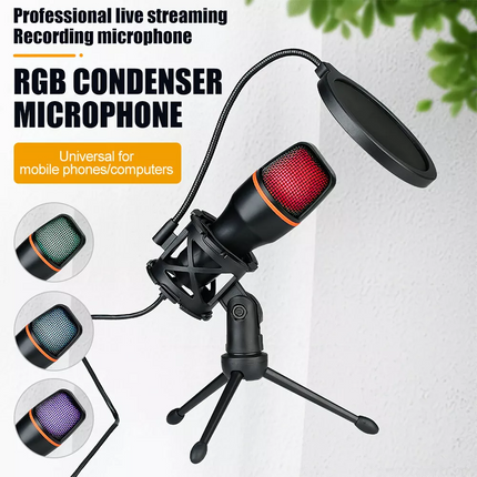 USB Microphone RGB condensador for Podcast Recording Studio Streaming Laptop PC