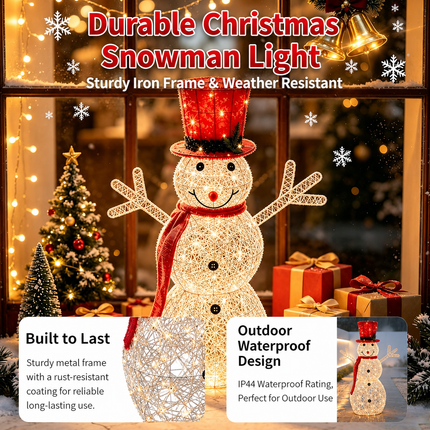 120cm Christmas Snowman LED Light Up Decor Warm White Holiday Outdoor Indoor
