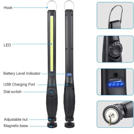 LED COB Portable Work Light Car Garage Mechanic Hand Torch Lamp USB Rechargeable