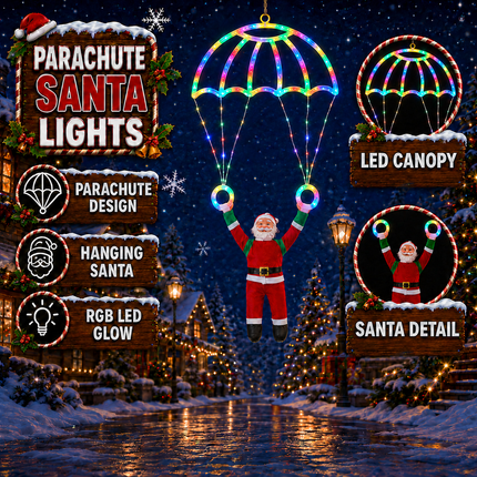 Solar Christmas Parachute Santa Light LED Hanging Xmas Yard Decor Gift