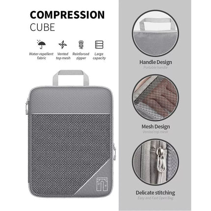 6Pcs Compression Packing Cubes Expandable Luggage Storage Bags Set Travel Packing Bag Black