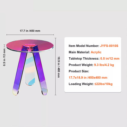 Round Iridescent Side Table Clear Rainbow Acrylic End Tabl Living Room