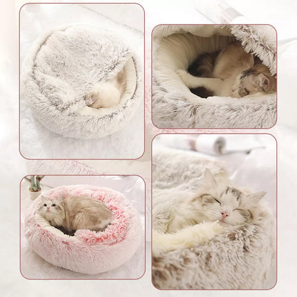 Pet Dog Cat Bed Round Plush Kitten Warm Soft Sleeping Nest Igloo Cave Mat House Grey 60*60 cm