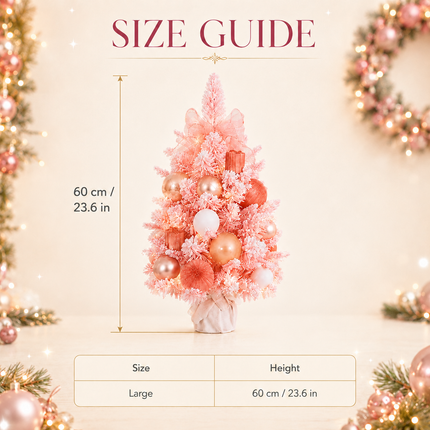 60cm Pink PE Mixed Tip Christmas Tabletop Tree Rose Gold Snowy Decor Gift