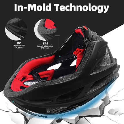 Bike Helmet for Men Women w/ Detachable Goggles Led Back Light Black and white