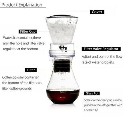 800ML Glass Coffee Pot Dutch Coffee Cold Brew Ice Drip Coffee Maker
