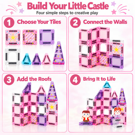 32 Pcs Mini Magnetic Tiles Princess Castle Storage Tin Set Christmas Gift Toy