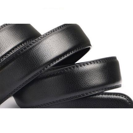 Mens Leather Belt Detachable Waistband Cuttable Strap Automatic Steel Buckle Black