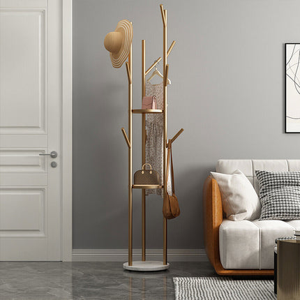 Golden Pole Tree Metal Coat Rack Stand Hooks Hanger Stable Marble Base Standing