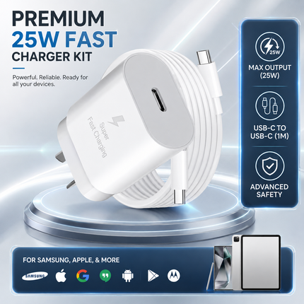 White PD 25W Fast Charger Power Adapter Samsung Type C Wall USB-C Cable Google Oppo