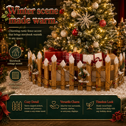 Christmas Wooden Fence Snow-Tipped Rustic Farmhouse Xmas Tree Base Village Decor