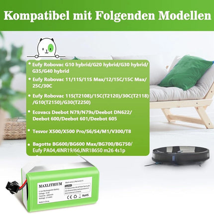 14.4V 2600mAh Replacement for Eufy RoboVac G10 G20 G30 G40 Hybrid Li-Ion Battery