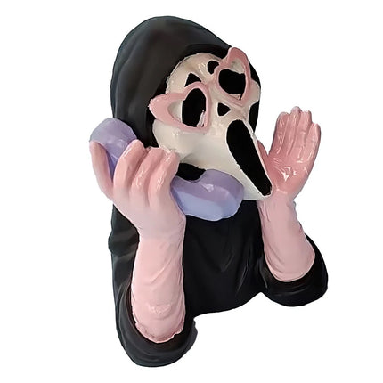 Ghoulish Resin Light Up Halloween Pink/Black Scream Ghost Face Statue Decor