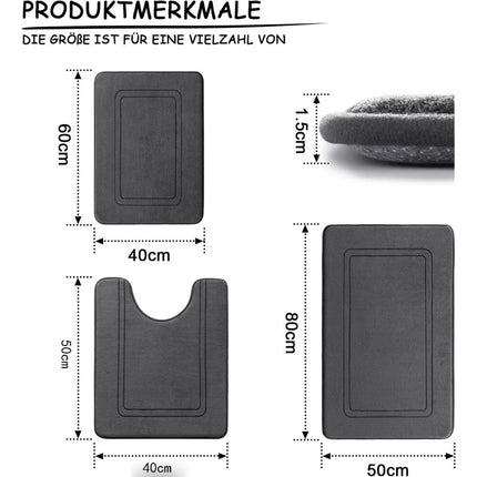 3 Pcs Soft Bath Mat Rug Memory Foam Bathroom Mat U-Shaped Toilet Set Home