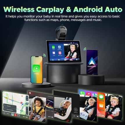 7"Touch Screen Car Camera for Backseat Portable Car Stereo Wireless CarPlay