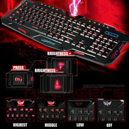 Gaming Keyboard 3 Colour Led Back-light Wired USB Illuminated Cool Ergonomic PC