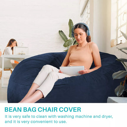 180x90cm Extra Large Bean Bag Chair Cover Couch Sofa Cover Indoor Lazy Lounger, No Filler Navy XL