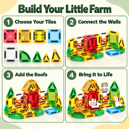 35 Pcs Magnetic Building Tiles Farm Animal Set Storage Tin Christmas Gift Toy