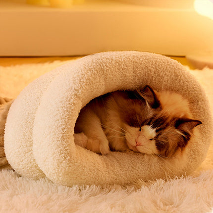 Indoor Cats Cat Winter Sleeping Bag, Soft Plush, Best Pet Sleeping Bags Brown L