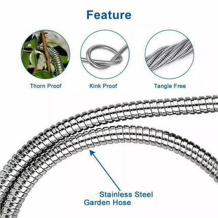 Metal Garden Hose 25FT Flexible Lightweight Water Pipe Stainless Steel