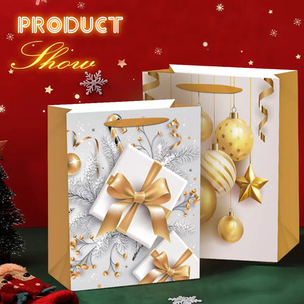 12 PCS Christmas Gift Bags Tote Drawstring Party Xmas Reusable Paper Wrapping Pattern 3