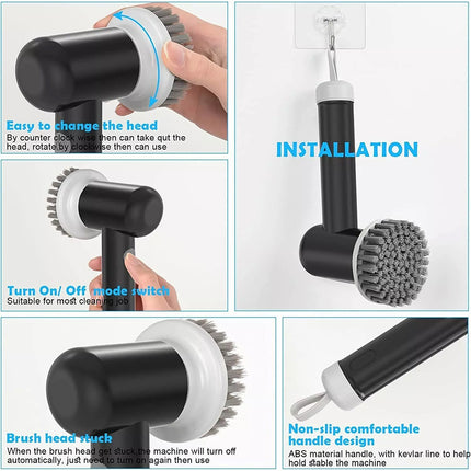 Rechargeable Spin Scrubber Electric Turbo Scrub Cleaning Brush Cordless Kit New Black 5 in 1