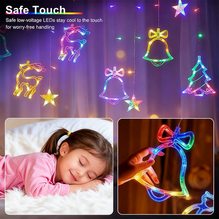 12 LED Hanging Deer Bells Curtain Lights Christmas Garland String Fairy Window