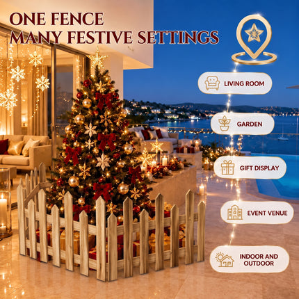 160cm Natural Wood Painted Christmas Tree Fence – 4-Section Wooden DIY Holiday Border